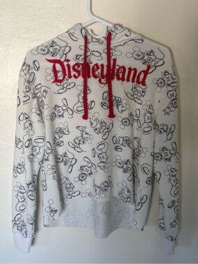 Disney Disneyland White Hoodie with Red Logo and Black Mickey Sketches Size S